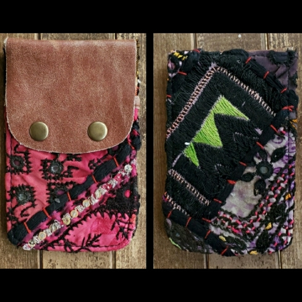 🍄🪬 Free People Boho Embroidered Repurposed vtg banjara hippie Wallet card case